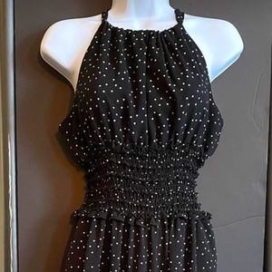 Gorgeous High Neck Summer Romper - Full Wide Leg & Cinched Waist, Polka Dot